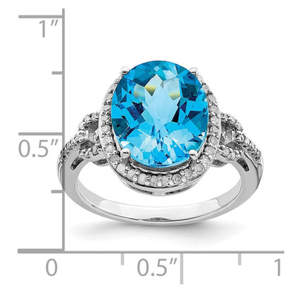 Sterling Silver Rhodium Checker-Cut Blue Topaz u0026 Diamond Ring