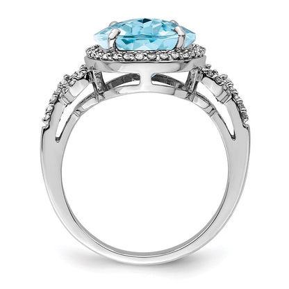Sterling Silver Rhodium Diamond u0026 Checker-Cut Sky Blue Topaz Ring