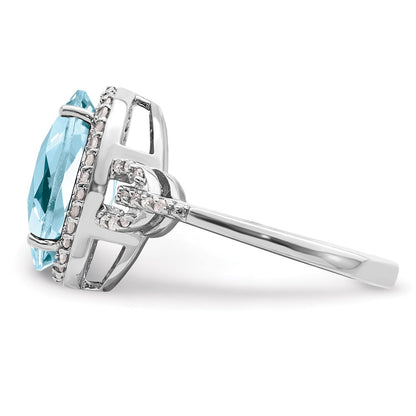 Sterling Silver Rhodium Diamond u0026 Checker-Cut Sky Blue Topaz Ring