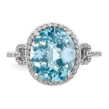 Sterling Silver Rhodium Diamond u0026 Checker-Cut Sky Blue Topaz Ring