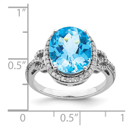 Sterling Silver Rhodium Diamond u0026 Checker-Cut Sky Blue Topaz Ring