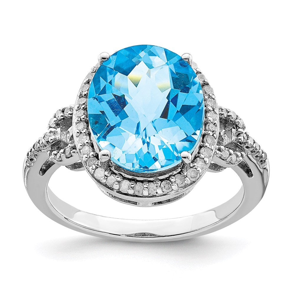 Sterling Silver Rhodium Diamond u0026 Checker-Cut Sky Blue Topaz Ring