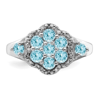 Sterling Silver Rhodium Diamond u0026 Swiss Blue Topaz Ring