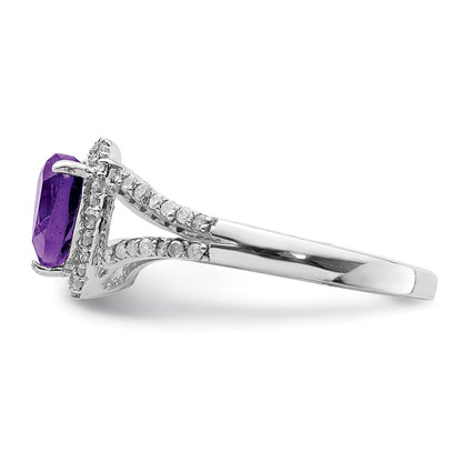 Sterling Silver Rhodium-plated Amethyst u0026 Diamond Ring
