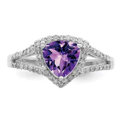 Sterling Silver Rhodium-plated Amethyst u0026 Diamond Ring