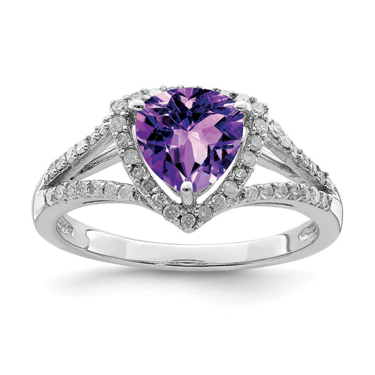Sterling Silver Rhodium-plated Amethyst u0026 Diamond Ring