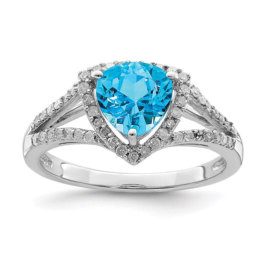 Sterling Silver Rhodium Blue Topaz u0026 Diamond Ring