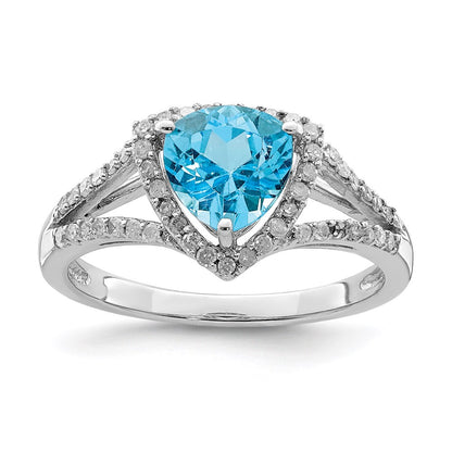 Sterling Silver Rhodium Diamond u0026 Sky Blue Topaz Ring