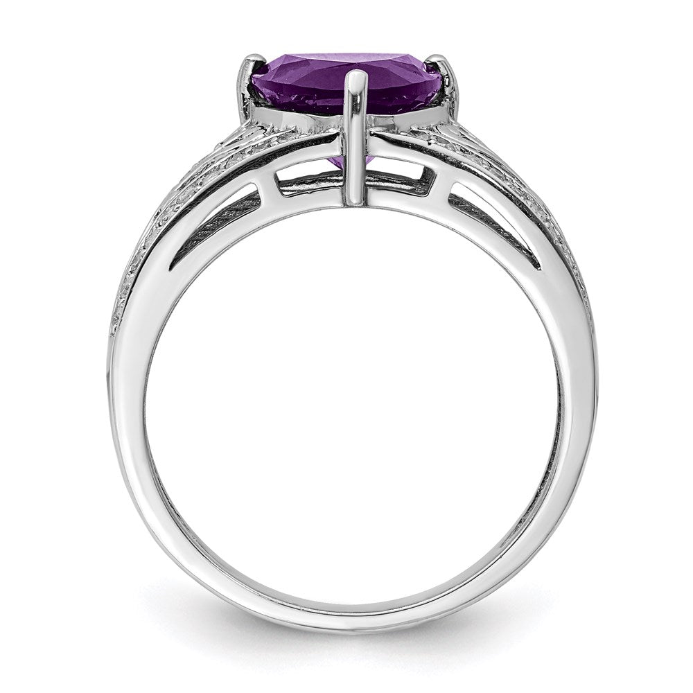 Sterling Silver Rhodium-plated Amethyst u0026 Diamond Ring