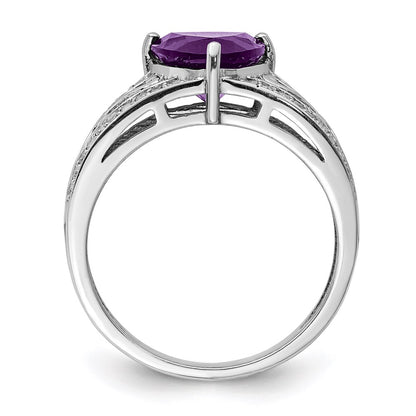Sterling Silver Rhodium-plated Amethyst u0026 Diamond Ring