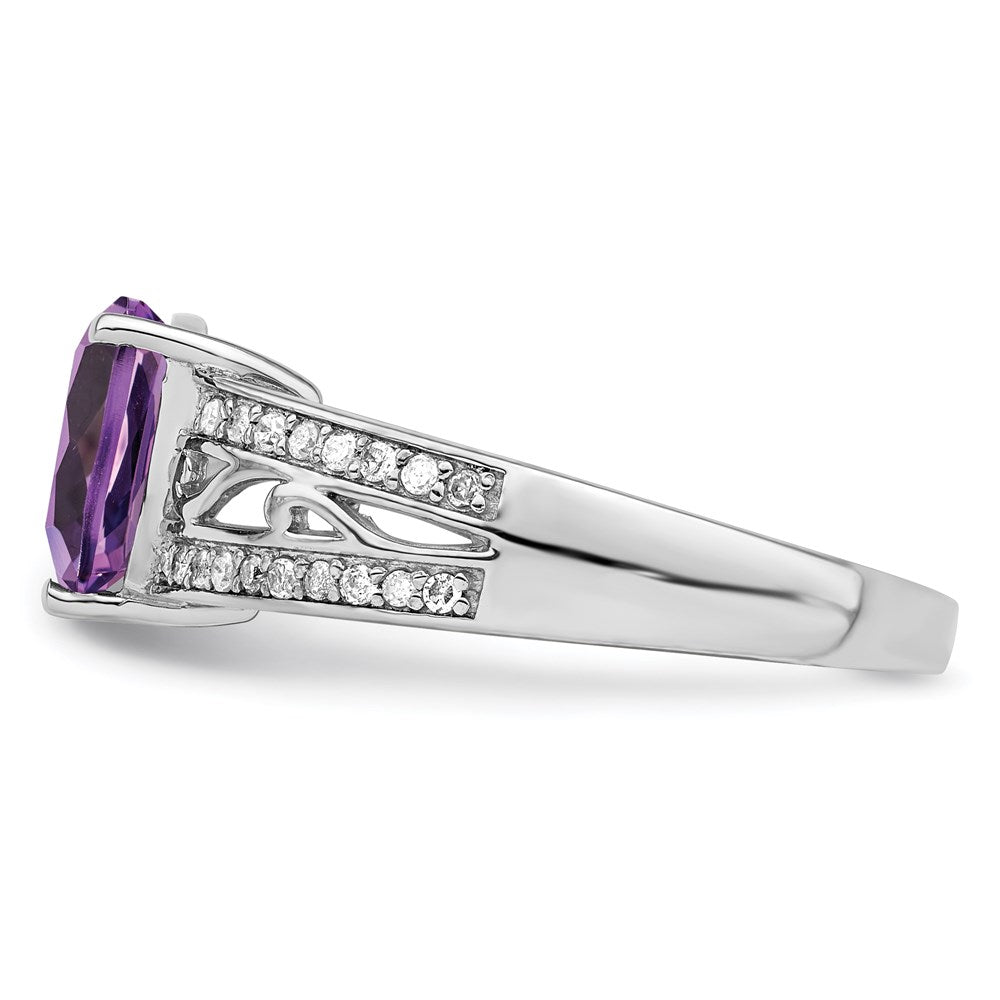 Sterling Silver Rhodium-plated Amethyst u0026 Diamond Ring