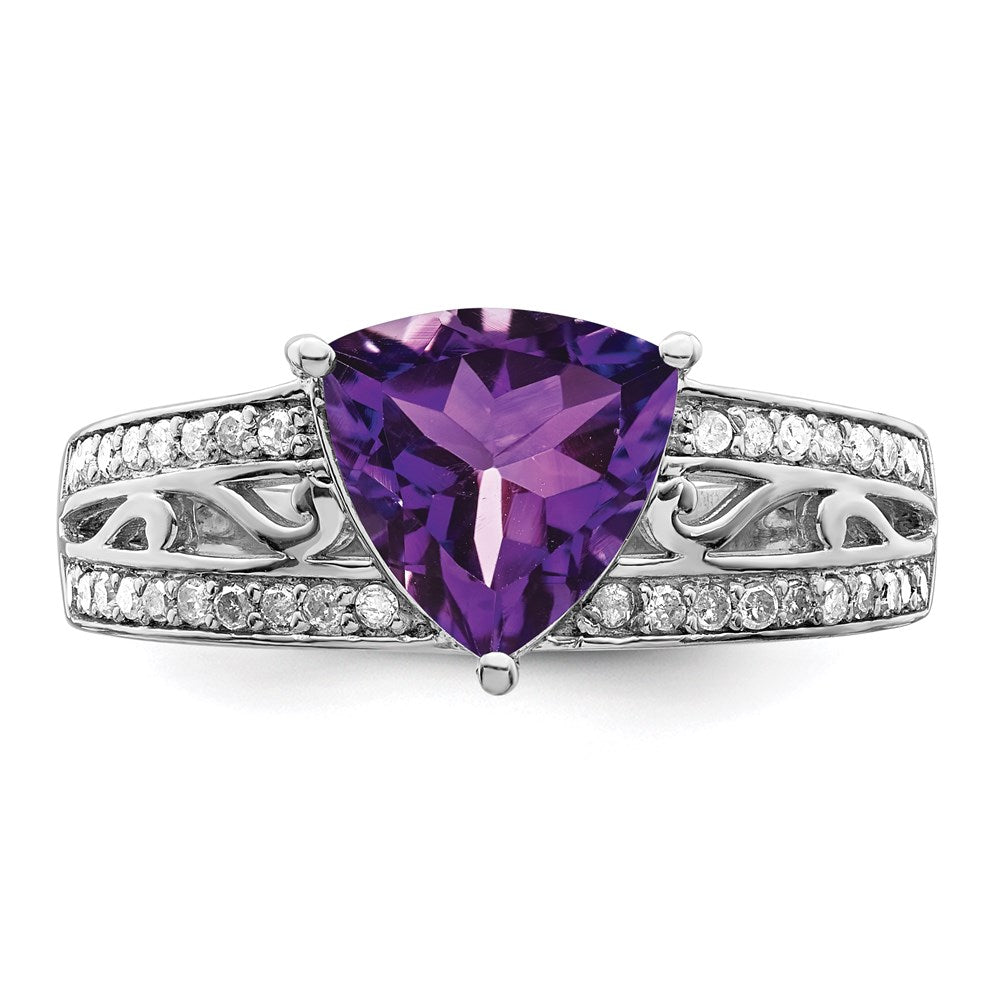Sterling Silver Rhodium-plated Amethyst u0026 Diamond Ring