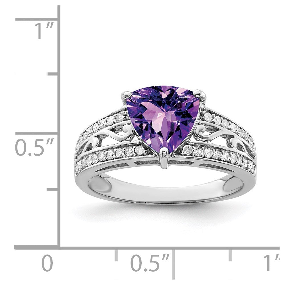 Sterling Silver Rhodium-plated Amethyst u0026 Diamond Ring