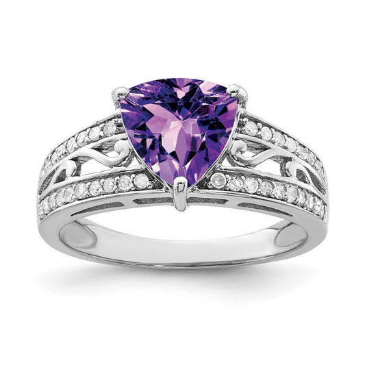 Sterling Silver Rhodium-plated Amethyst u0026 Diamond Ring