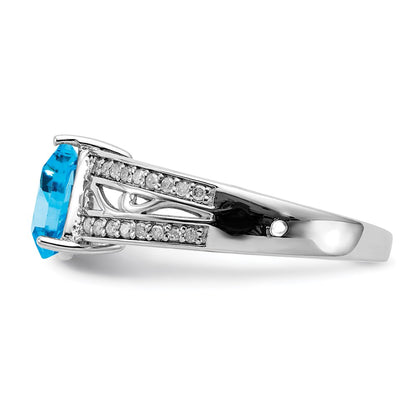 Sterling Silver Rhodium Blue Topaz u0026 Diamond Ring