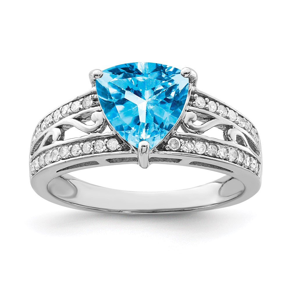 Sterling Silver Rhodium Blue Topaz u0026 Diamond Ring