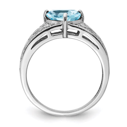 Sterling Silver Rhodium Diamond u0026 Sky Blue Topaz Ring
