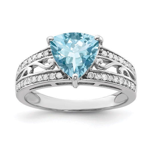 Sterling Silver Rhodium Diamond u0026 Sky Blue Topaz Ring
