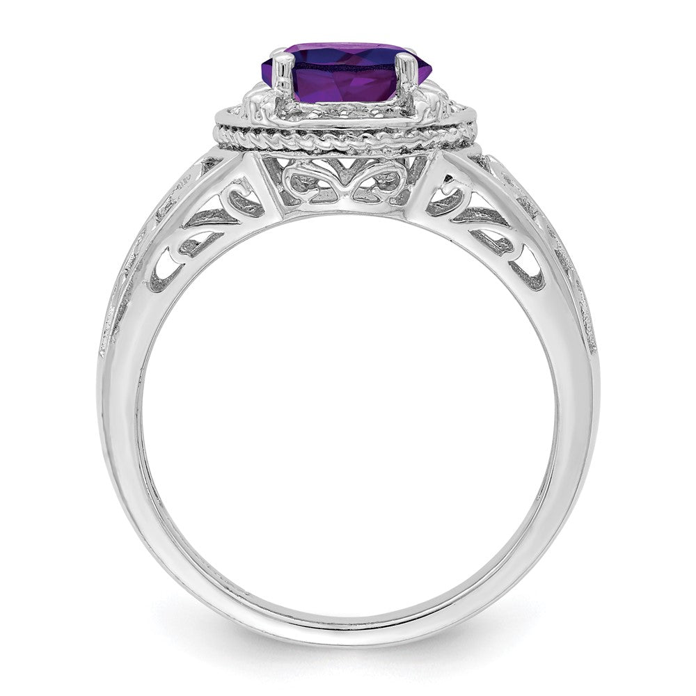 Sterling Silver Rhodium-plated Amethyst u0026 Diamond Ring