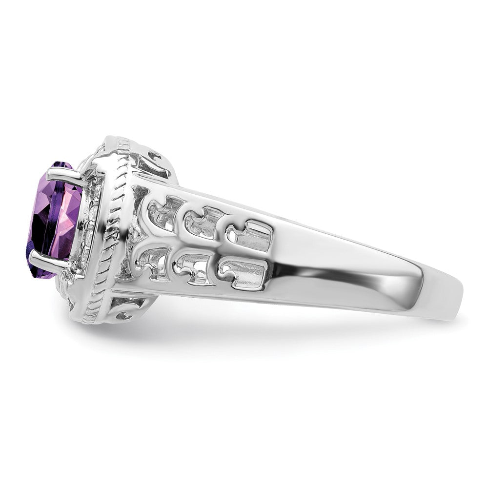 Sterling Silver Rhodium-plated Amethyst u0026 Diamond Ring
