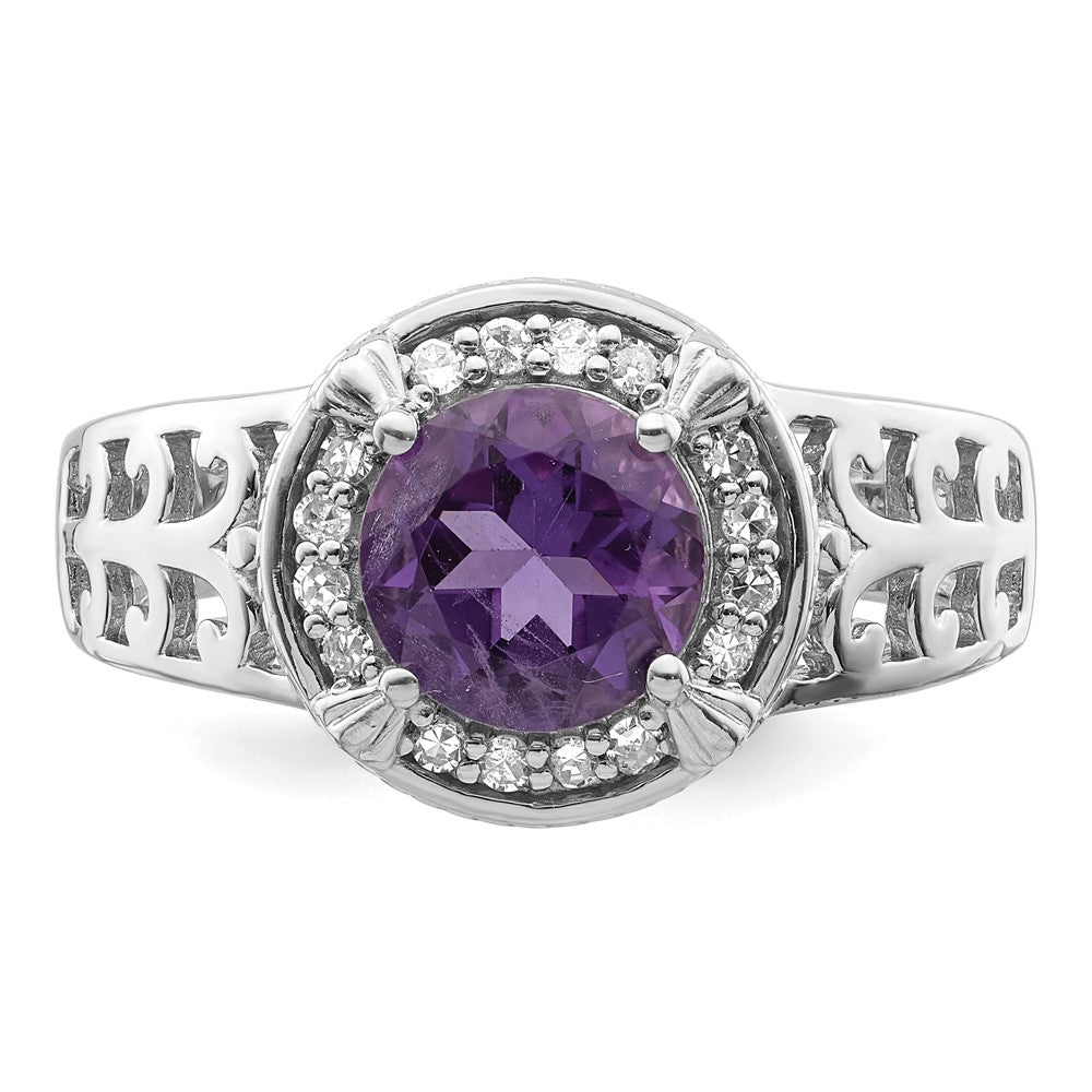 Sterling Silver Rhodium-plated Amethyst u0026 Diamond Ring