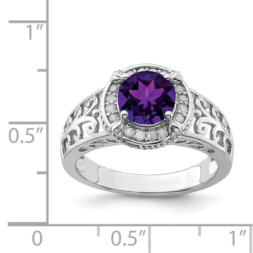 Sterling Silver Rhodium-plated Amethyst u0026 Diamond Ring