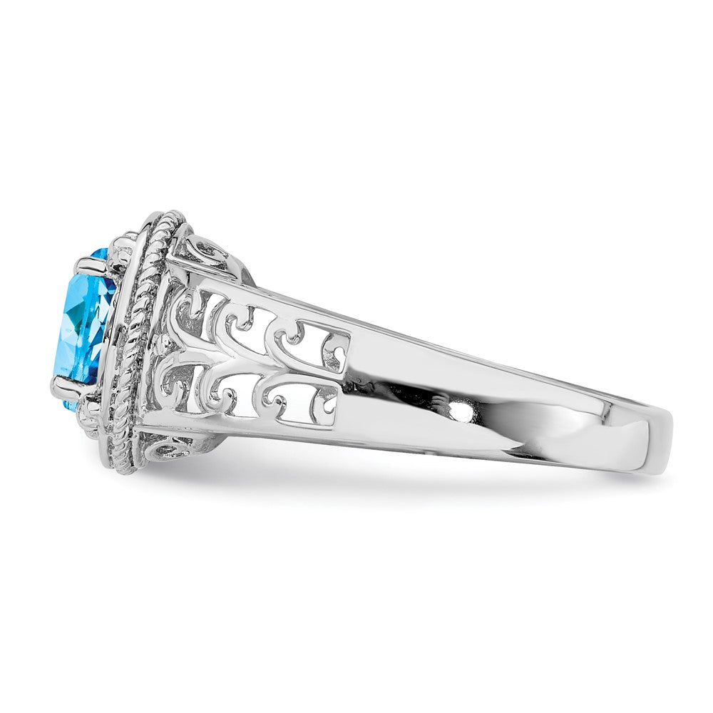 Sterling Silver Rhodium Blue Topaz u0026 Diamond Ring