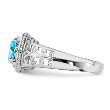 Sterling Silver Rhodium Blue Topaz u0026 Diamond Ring