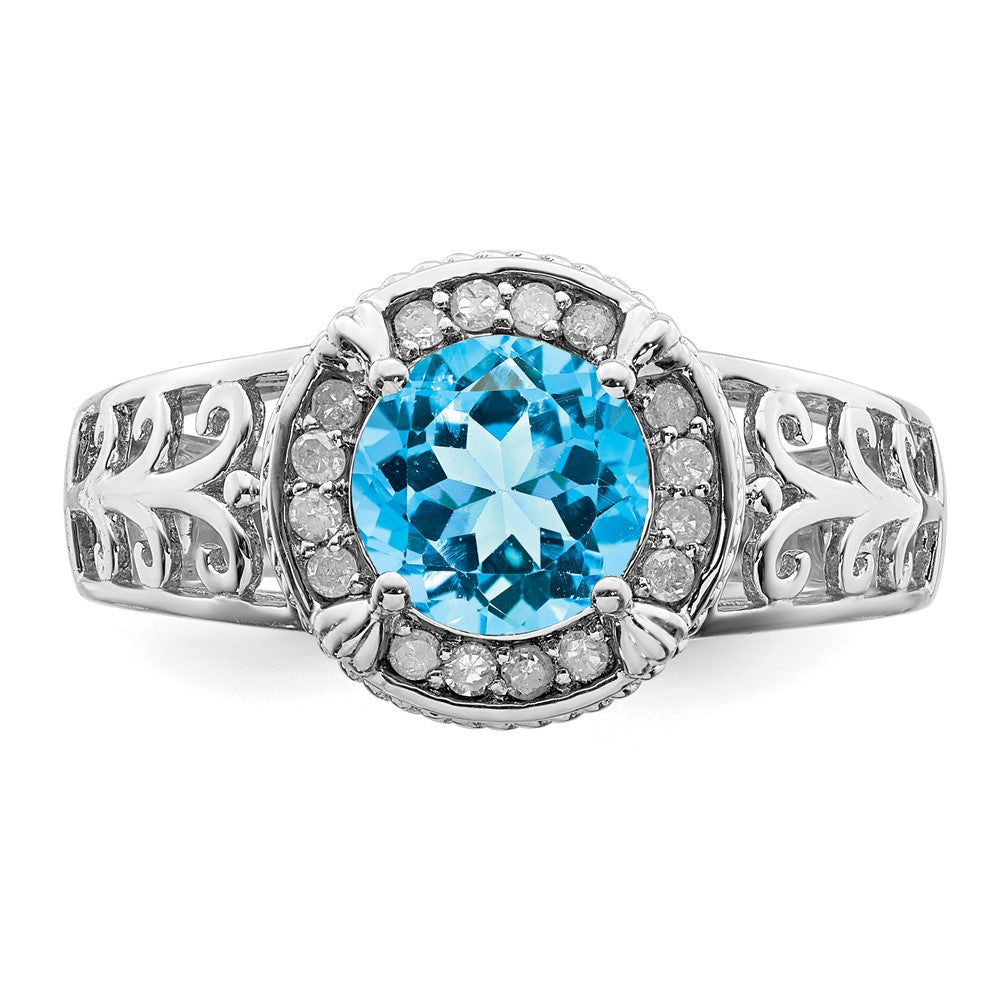 Sterling Silver Rhodium Blue Topaz u0026 Diamond Ring