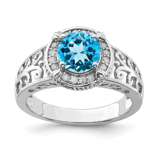 Sterling Silver Rhodium Blue Topaz u0026 Diamond Ring