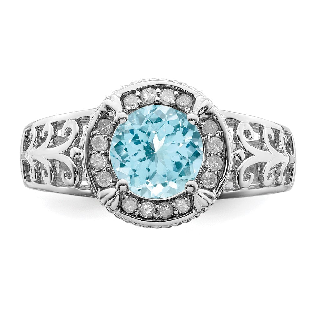 Sterling Silver Rhodium Diamond u0026 Sky Blue Topaz Ring