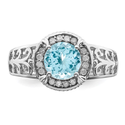 Sterling Silver Rhodium Diamond u0026 Sky Blue Topaz Ring