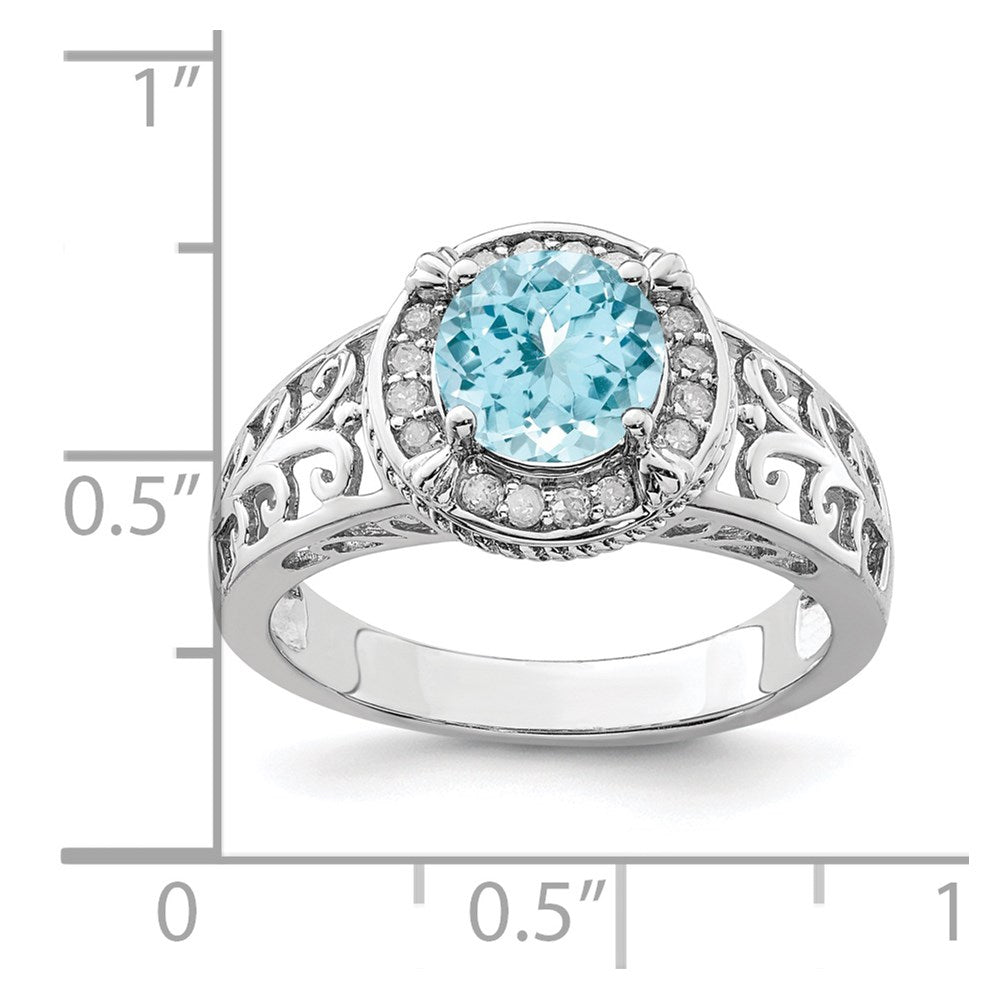 Sterling Silver Rhodium Diamond u0026 Sky Blue Topaz Ring
