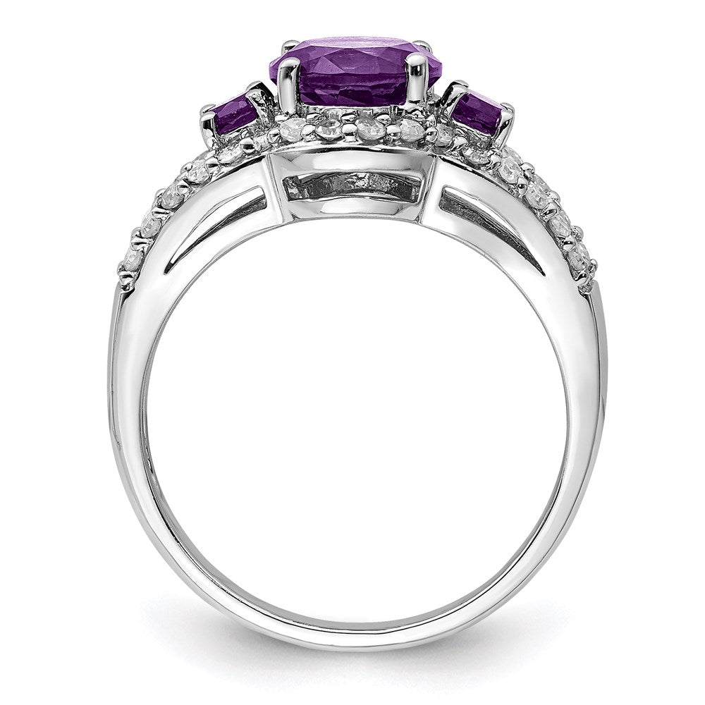 Sterling Silver Rhodium-plated Amethyst u0026 Diamond Ring
