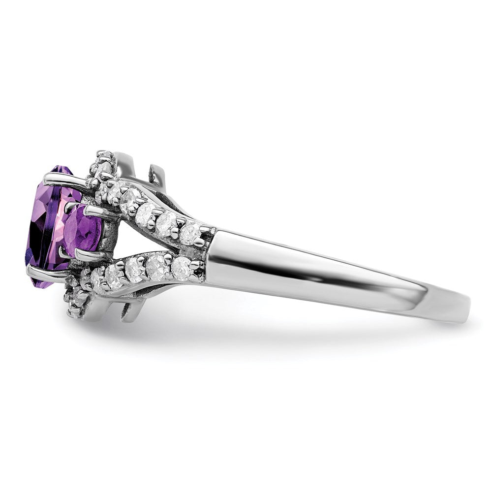 Sterling Silver Rhodium-plated Amethyst u0026 Diamond Ring