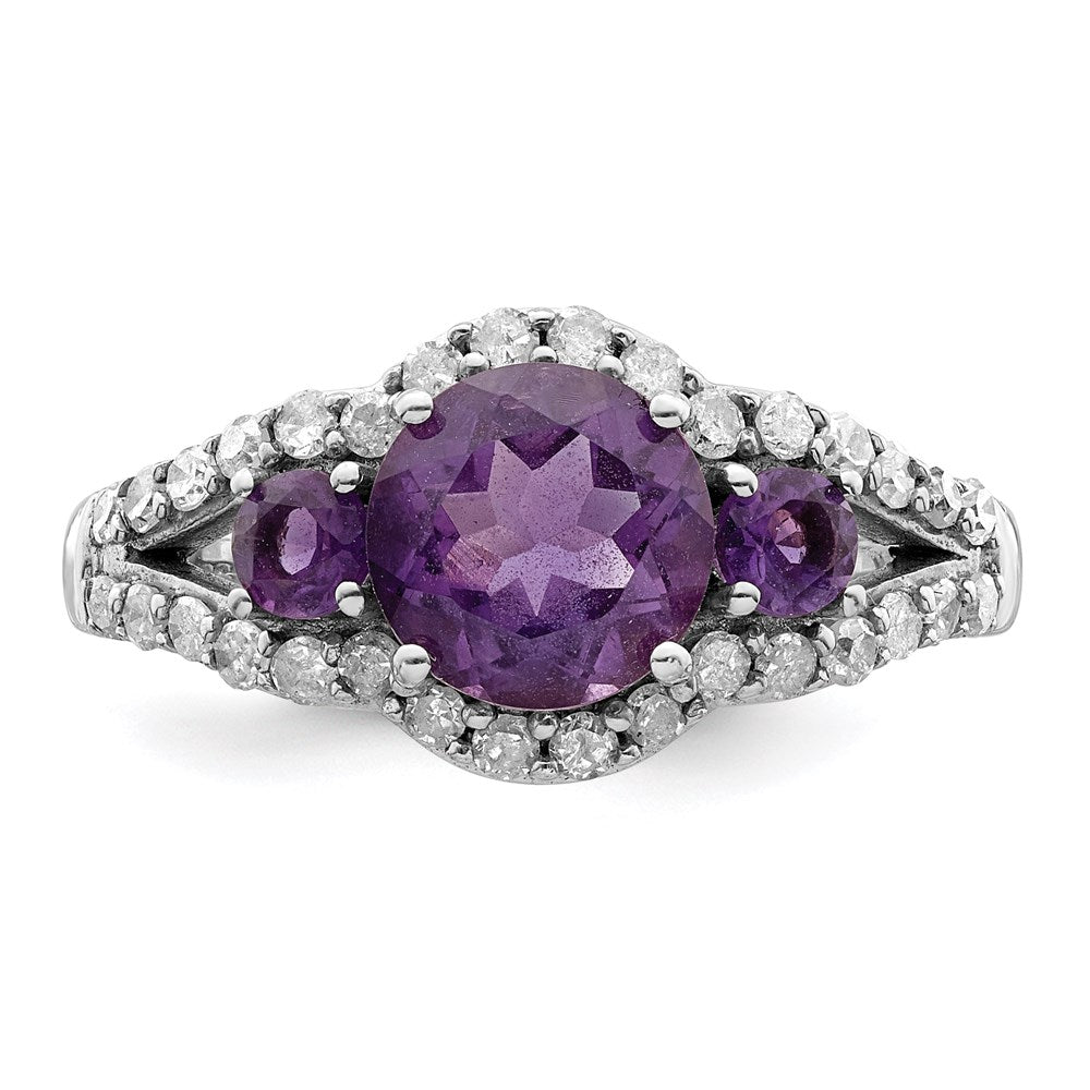 Sterling Silver Rhodium-plated Amethyst u0026 Diamond Ring