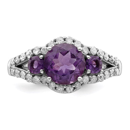 Sterling Silver Rhodium-plated Amethyst u0026 Diamond Ring