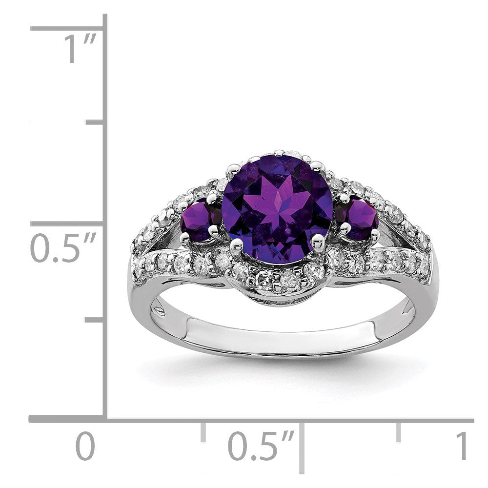 Sterling Silver Rhodium-plated Amethyst u0026 Diamond Ring