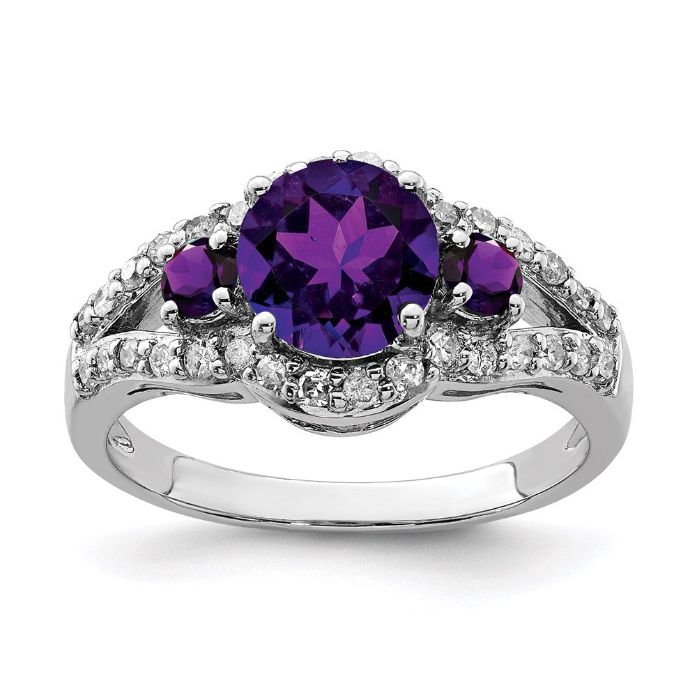 Sterling Silver Rhodium-plated Amethyst u0026 Diamond Ring