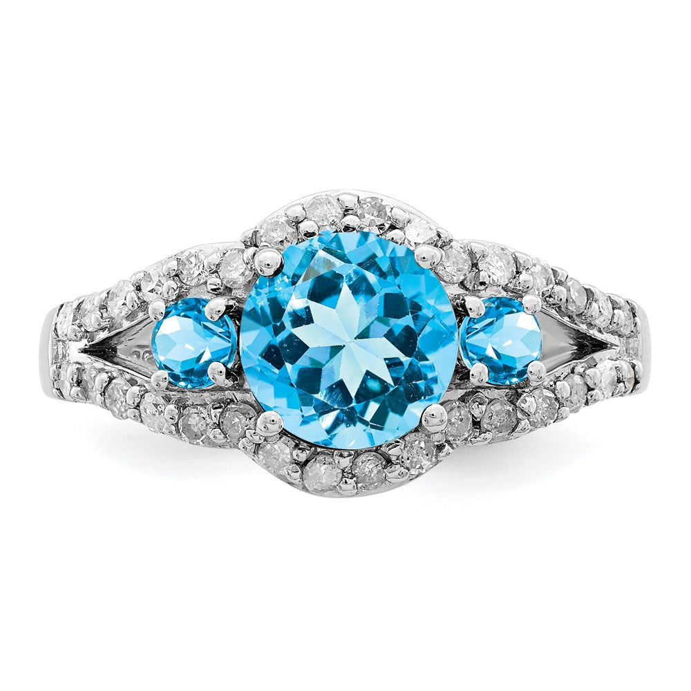 Sterling Silver Rhodium Blue Topaz u0026 Diamond Ring
