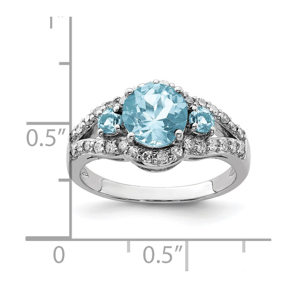 Sterling Silver Rhodium Diamond u0026 Sky Blue Topaz Ring