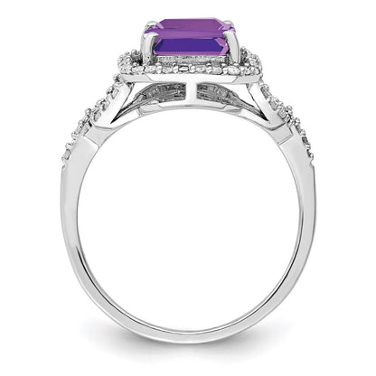 Sterling Silver Rhodium-plated Amethyst u0026 Diamond Ring