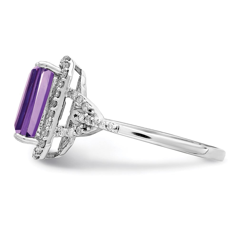 Sterling Silver Rhodium-plated Amethyst u0026 Diamond Ring