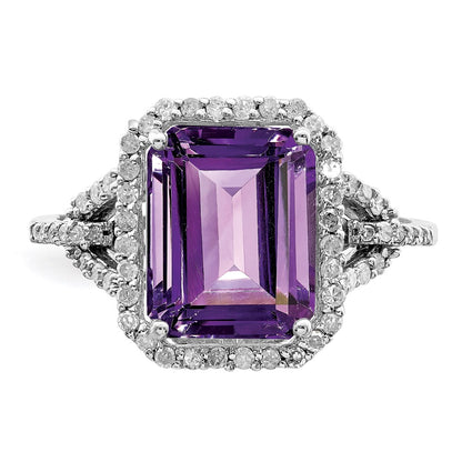 Sterling Silver Rhodium-plated Amethyst u0026 Diamond Ring