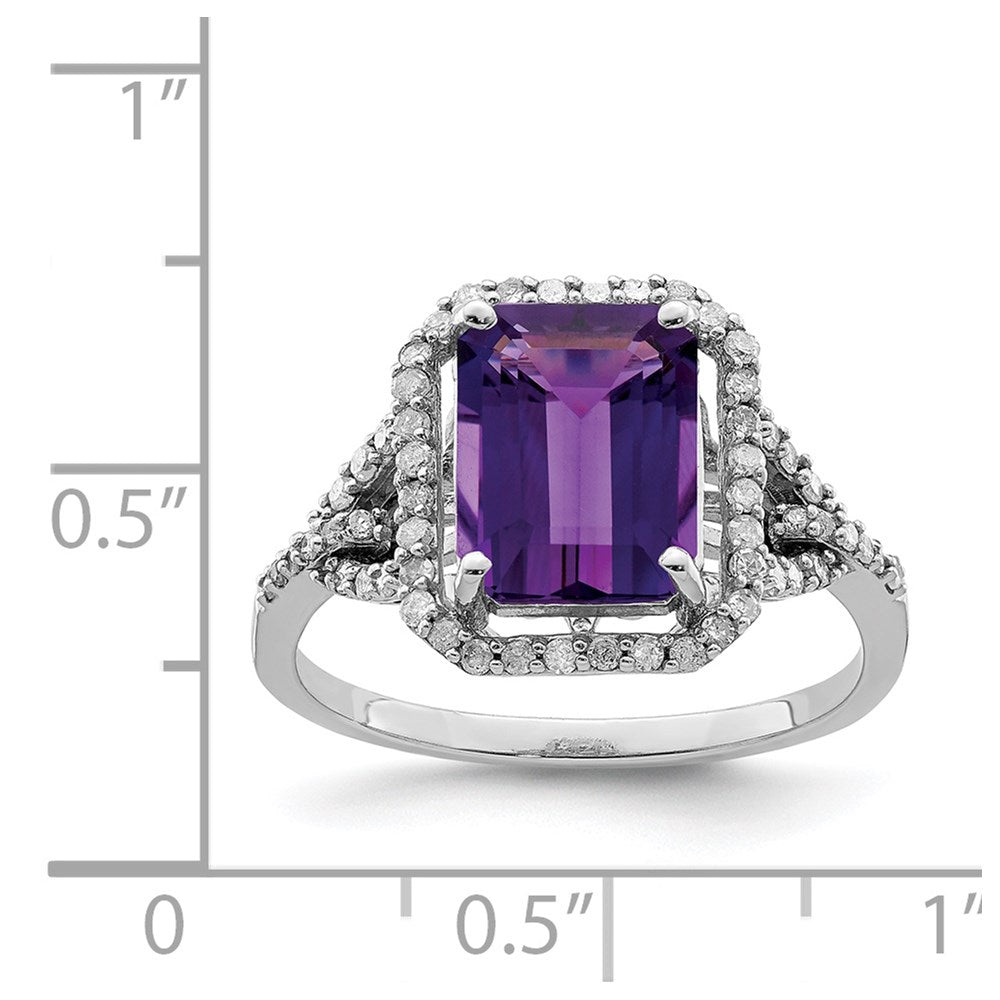 Sterling Silver Rhodium-plated Amethyst u0026 Diamond Ring