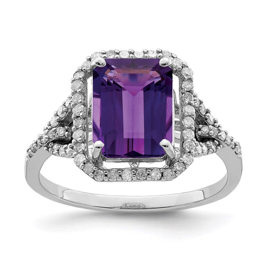 Sterling Silver Rhodium-plated Amethyst u0026 Diamond Ring