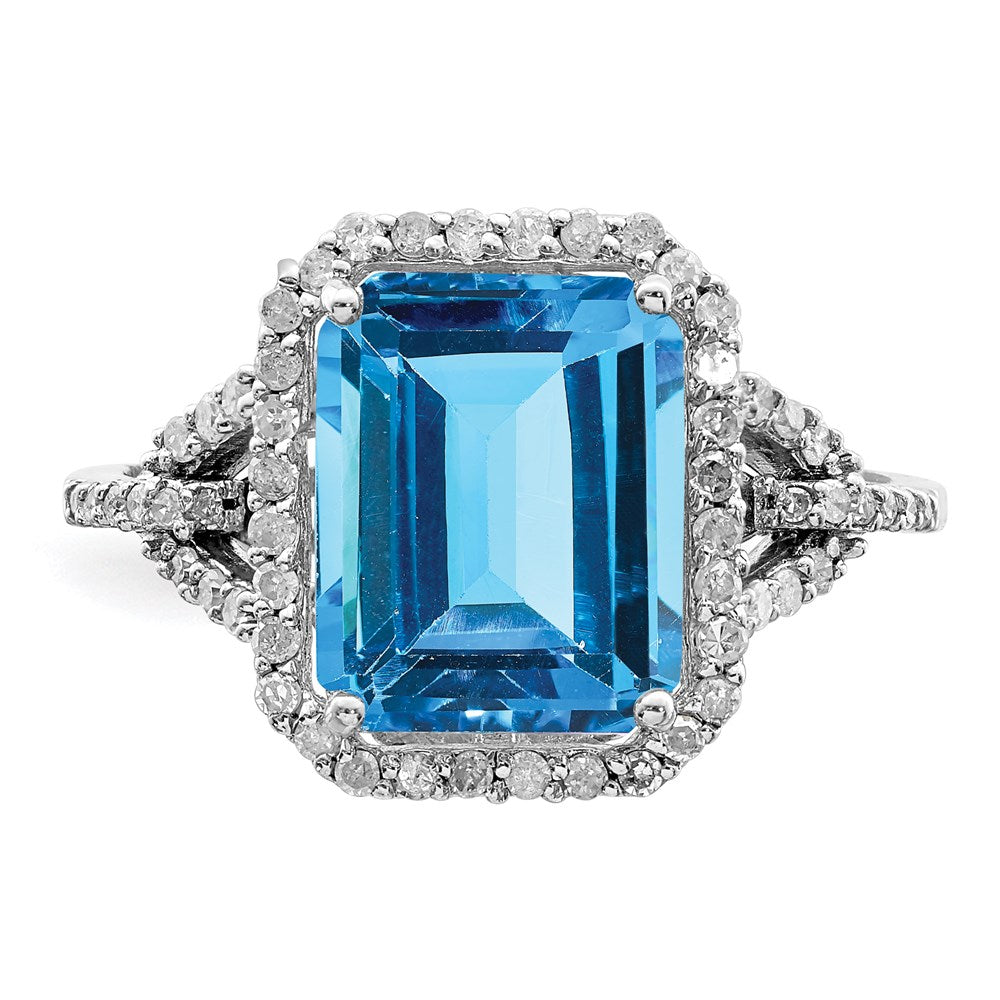 Sterling Silver Rhodium Blue Topaz u0026 Diamond Ring