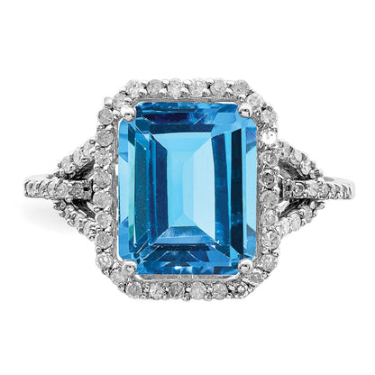 Sterling Silver Rhodium Blue Topaz u0026 Diamond Ring
