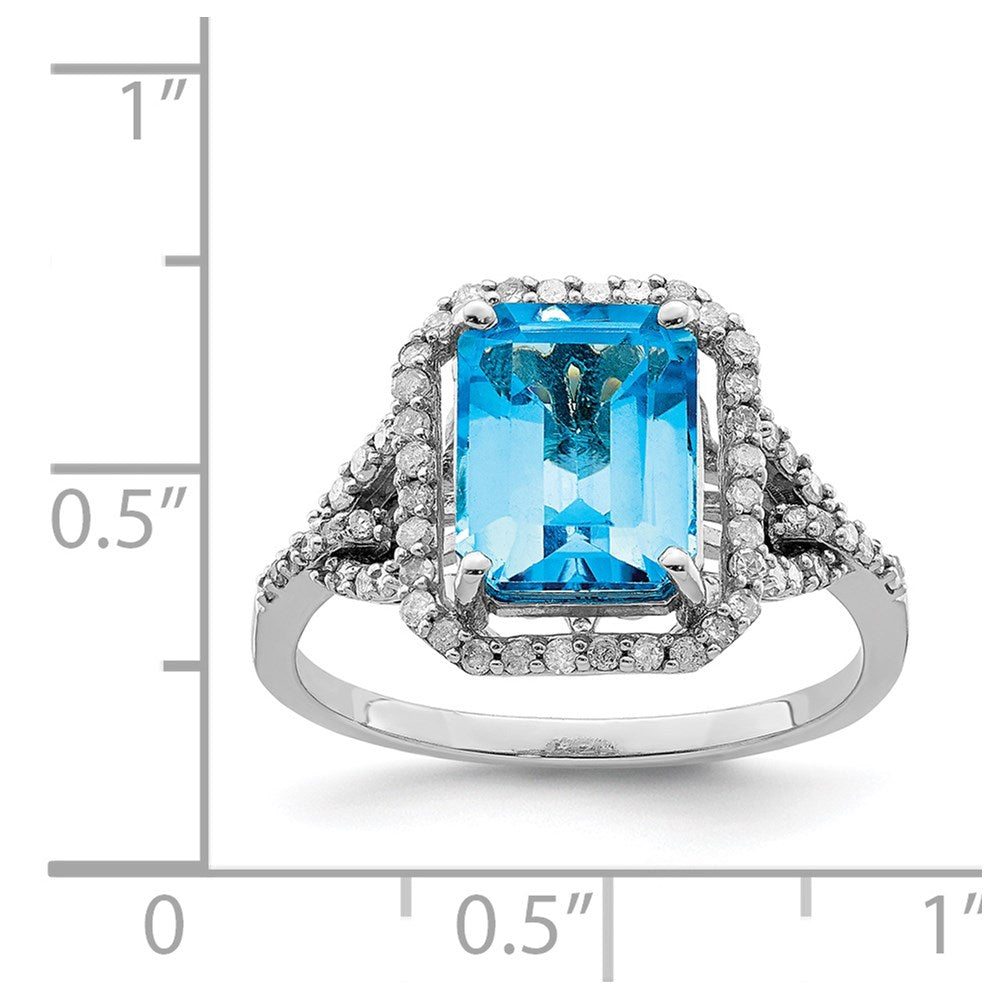 Sterling Silver Rhodium Blue Topaz u0026 Diamond Ring