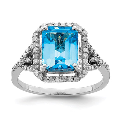Sterling Silver Rhodium Blue Topaz u0026 Diamond Ring
